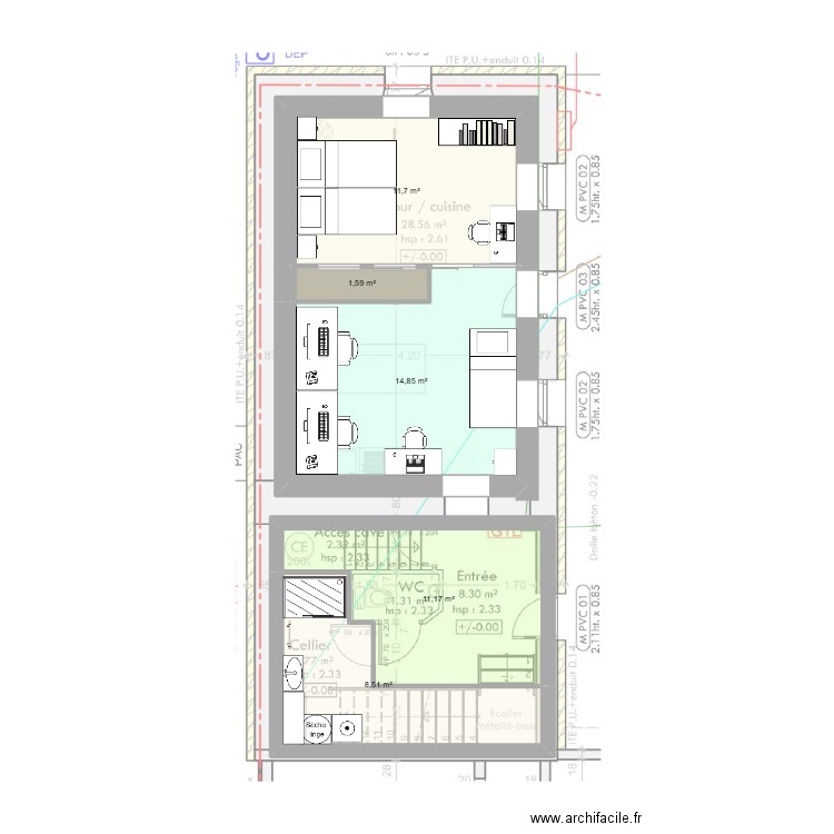 BasActuel. Plan de 5 pièces et 48 m2