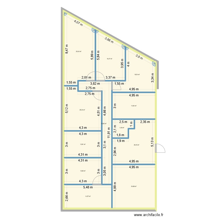 bureau3. Plan de 13 pièces et 200 m2