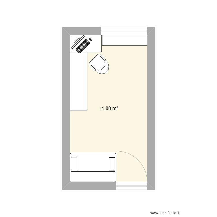 BUREAU. Plan de 1 pièce et 12 m2