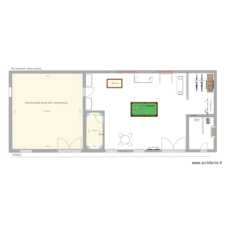 Aménagement étable 04-12-2023. Plan de 2 pièces et 62 m2