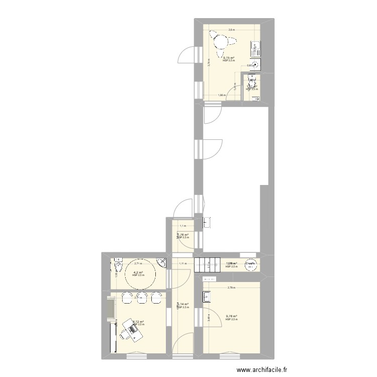 Croquis Projet Rdc - Kanga. Plan de 8 pièces et 41 m2