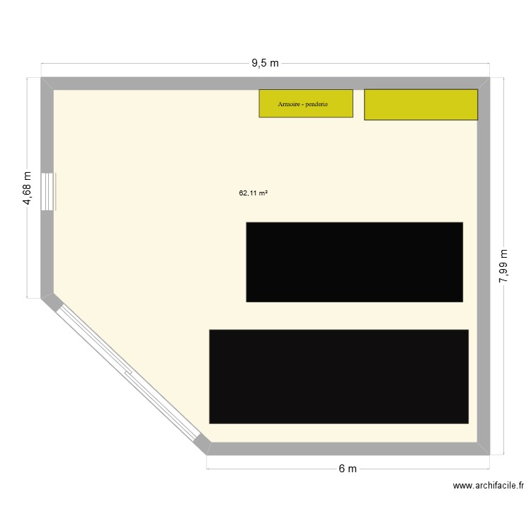garage. Plan de 1 pièce et 62 m2