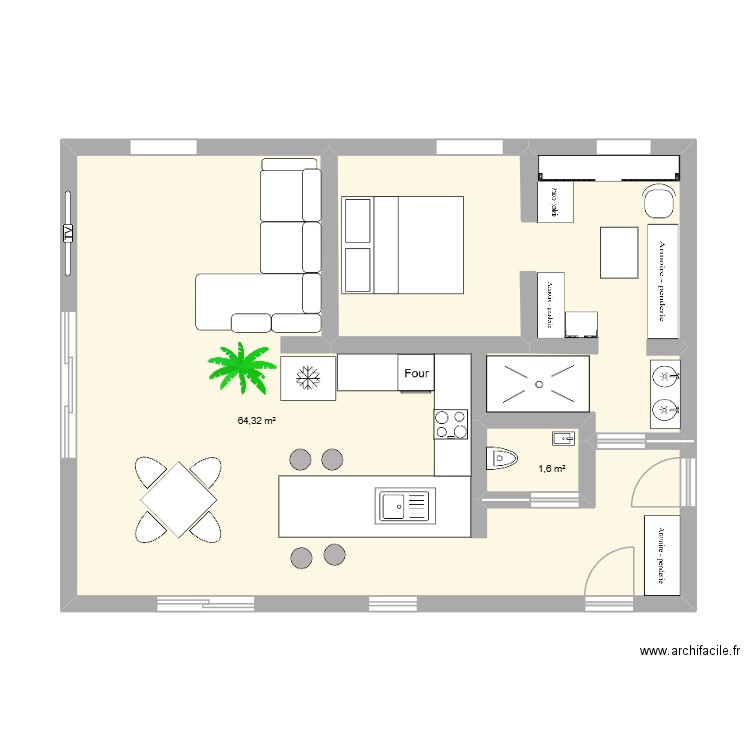 BERNUS 2. Plan de 2 pièces et 66 m2