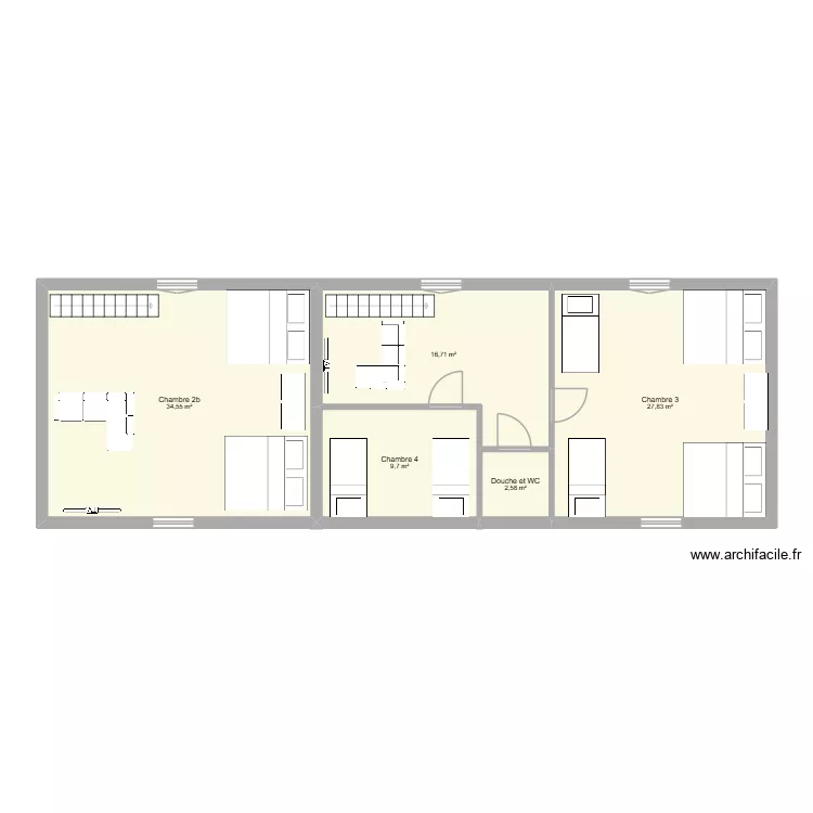1 etage. Plan de 5 pièces et 91 m²