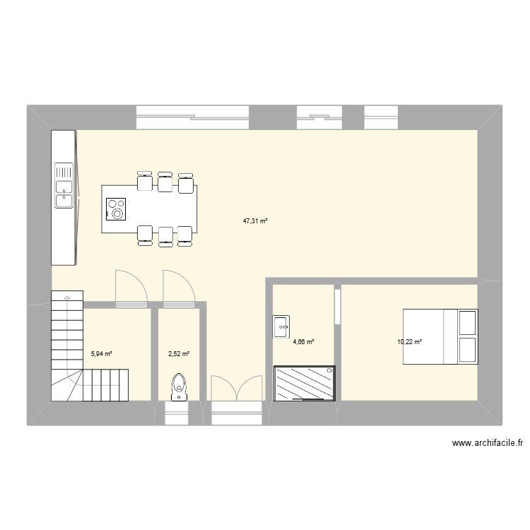 MAISON ARRIERE. Plan de 5 pièces et 71 m2