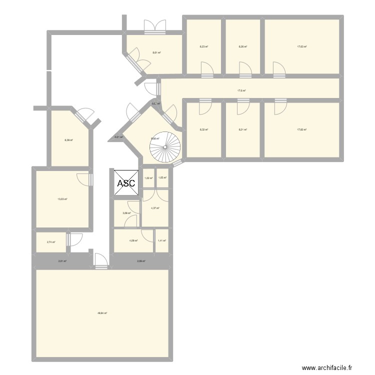rez. Plan de 23 pièces et 198 m2