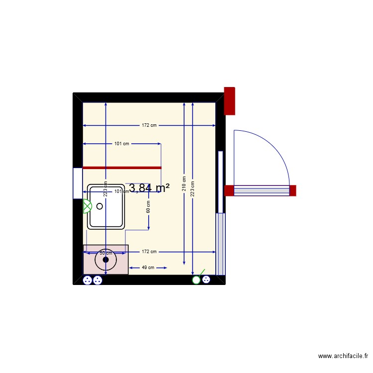 Nouveau. Plan de 1 pièce et 4 m2