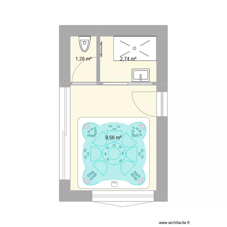 Module Jaccuzzi. Plan de 3  et 14 m²