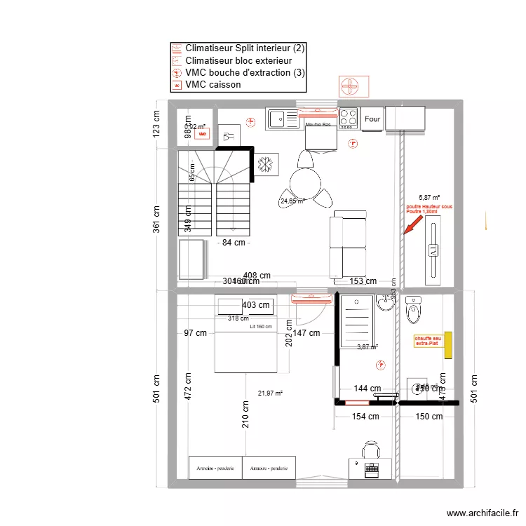 immeuble1 3&egrave;me Chauff-VMC V3 T2 . Plan de 
