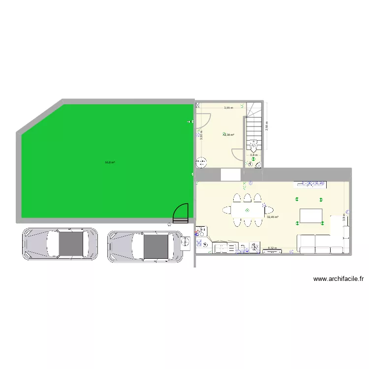 Grange Rdc. Plan de 3 pièces et 101 m²