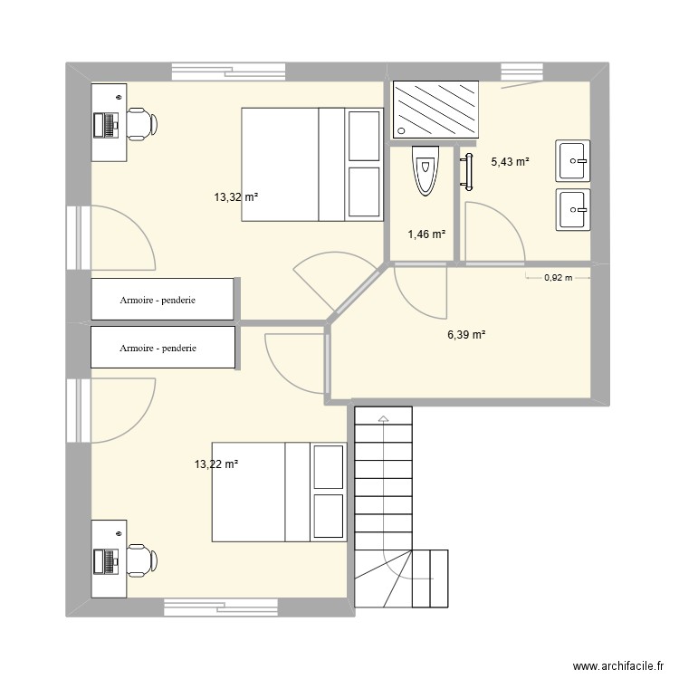 Etage enfant AVP13 test 5. Plan de 5 pièces et 40 m2