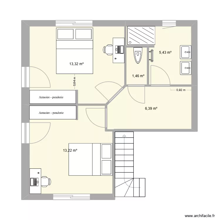 Etage enfant AVP13 test 5. Plan de 5  et 40 m²