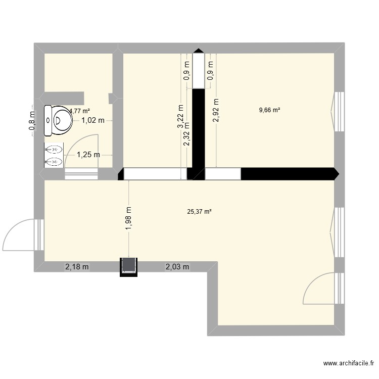 bousmail. Plan de 3 pièces et 40 m2