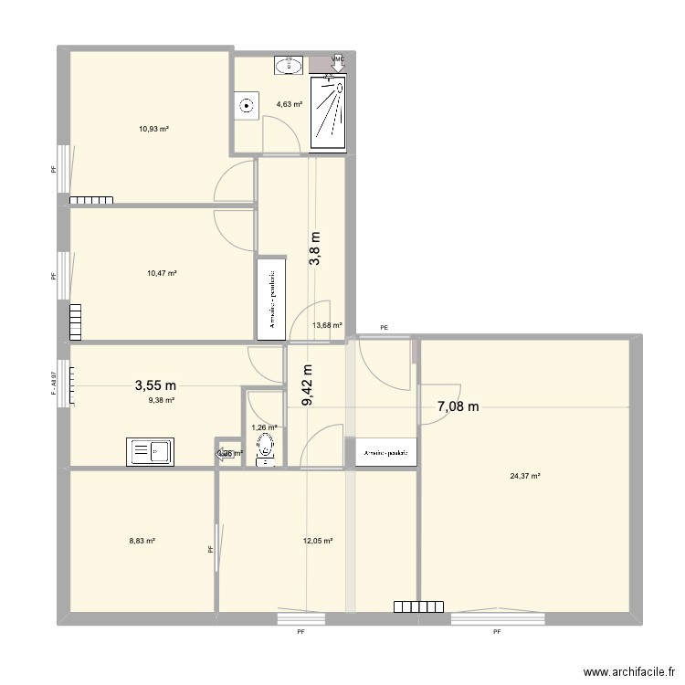 AL E7 EXISTANT. Plan de 10 pièces et 96 m2