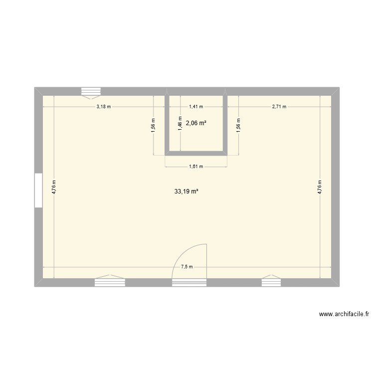 Maison RDC. Plan de 2 pièces et 35 m2