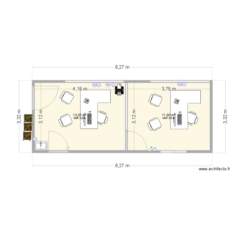 JKJKL. Plan de 2 pièces et 25 m2