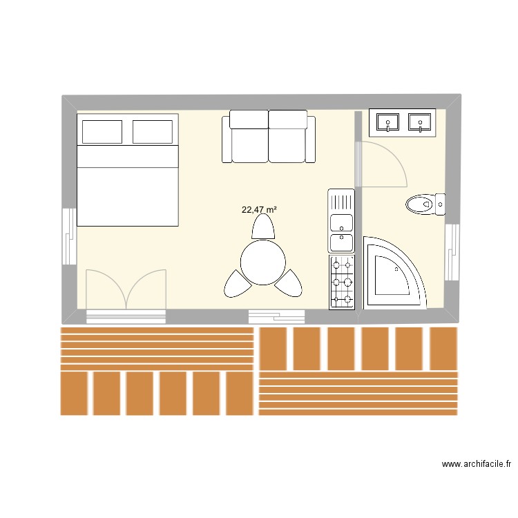 Christian. Plan de 1 pièce et 22 m2