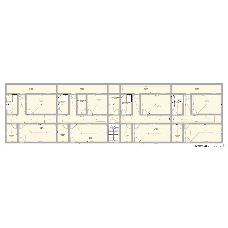 électricité. Plan de 29 pièces et 338 m2