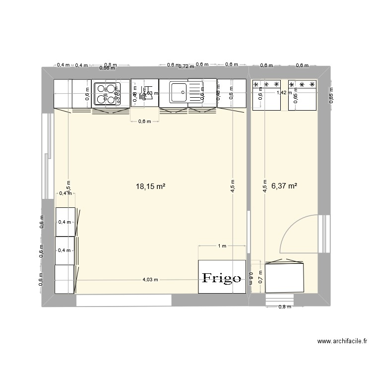 extension la ressegue 2. Plan de 2 pièces et 25 m2