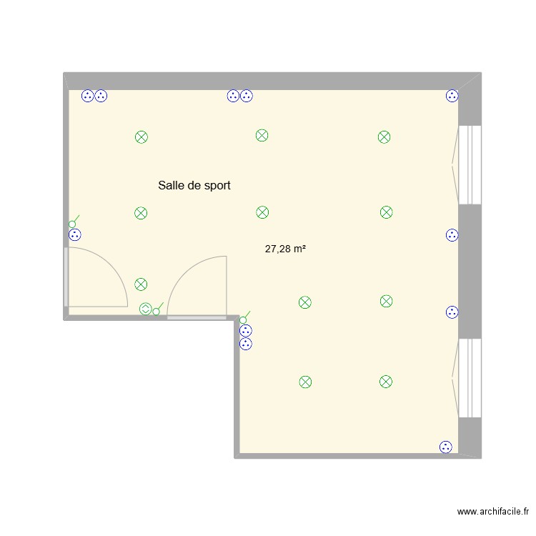 Salle de sport. Plan de 1 pièce et 27 m2
