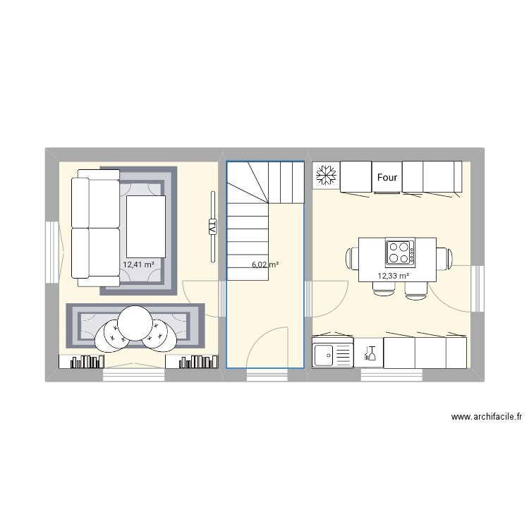 rdc. Plan de 3 pièces et 31 m2