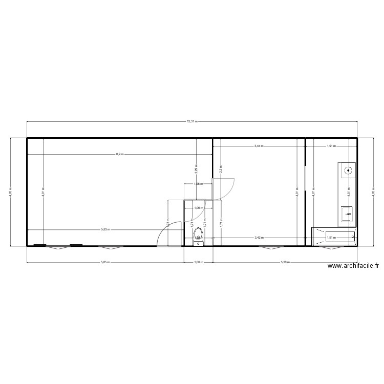 Plan extension appartement 4  // 49m2 //. Plan de 2 pièces et 23 m2