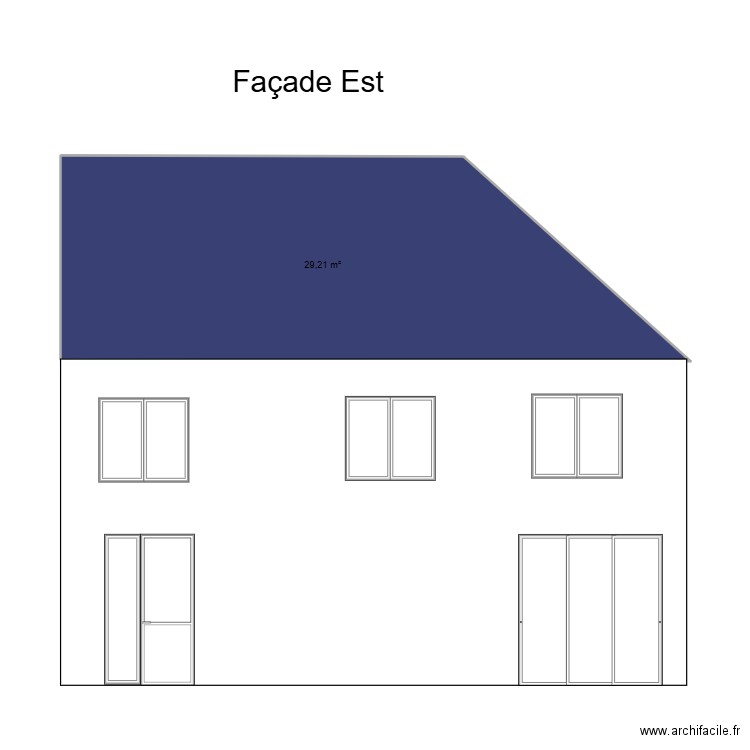 Façade est. Plan de 1 pièce et 29 m2