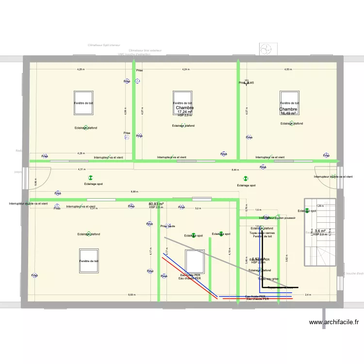 Baylet &eacute;tage &eacute;clairage. Plan de 