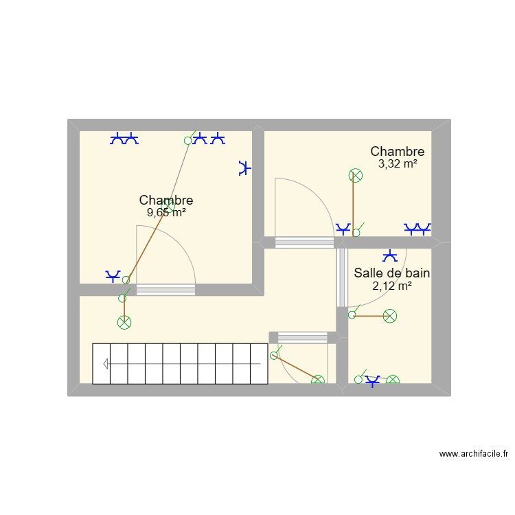 Plan électrique maison 1er étage. Plan de 3 pièces et 15 m2