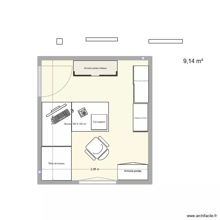 Bureau. Plan de 1 Pièce et 9 m² Bureau. Plan de 1 Pièce et 9 m²