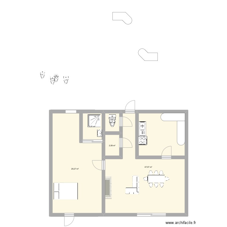 Imenne. Plan de 5 pièces et 84 m2