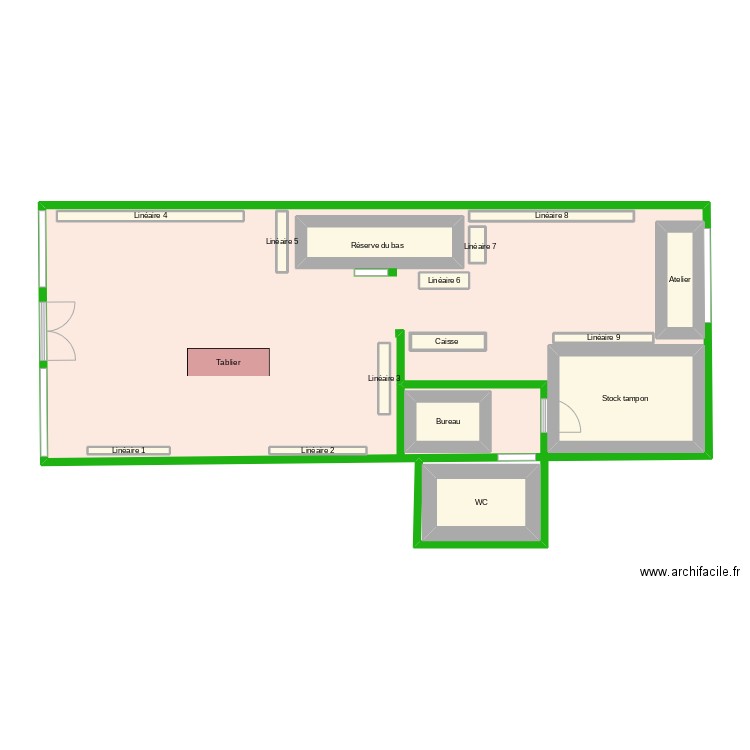 plan de magasin . Plan de 16 pièces et 114 m2