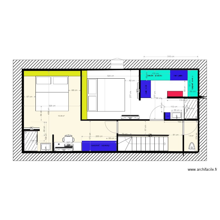 Maison etage  futur version  3 B. Plan de 4 pièces et 26 m2