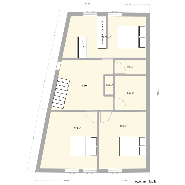 pj1. Plan de 7 pièces et 67 m2