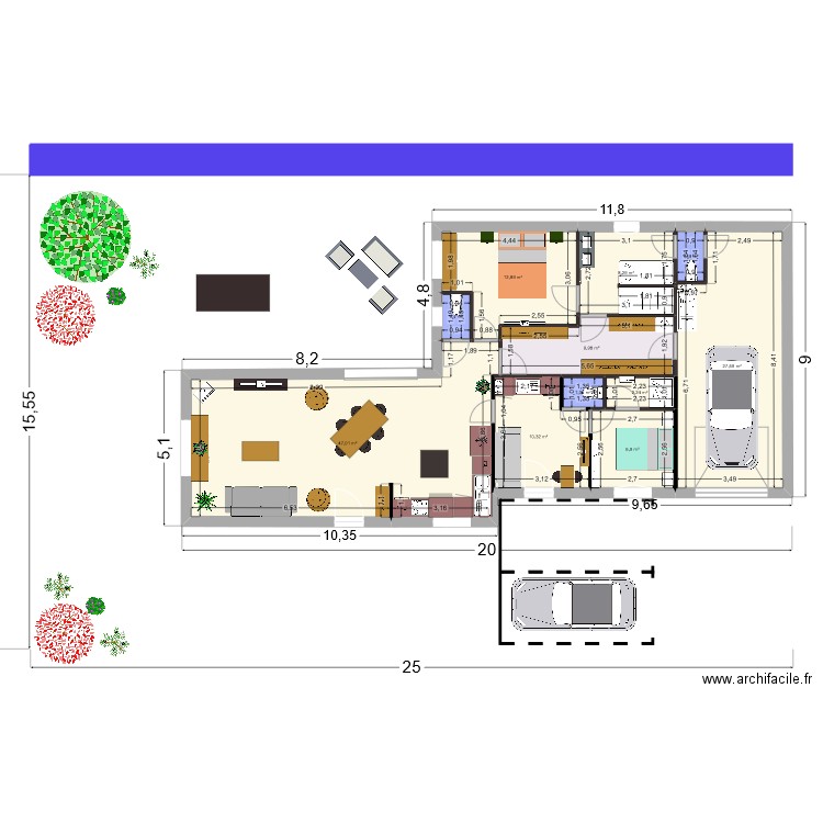 Plan Hangar et extérieur. Plan de 11 pièces et 129 m2
