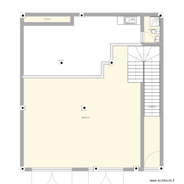 Magasin + sp 2. Plan de 4 pièces et 85 m2