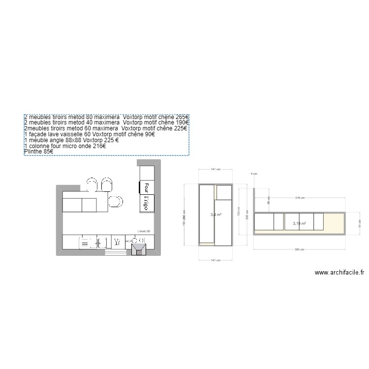 cuisine  test. Plan de 2 pièces et 7 m2