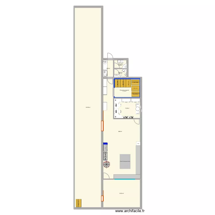 Miellerie. Plan de 8  et 233 m²