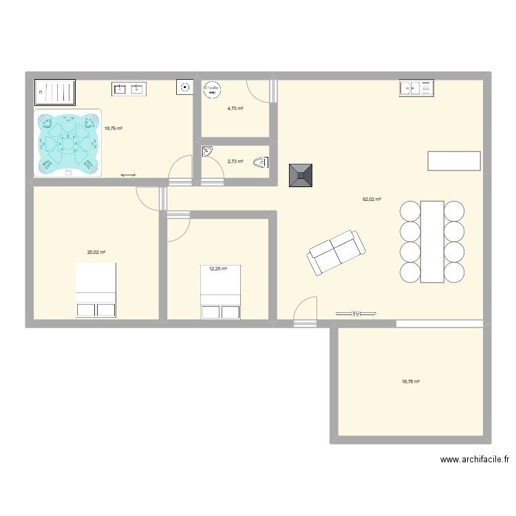 RDC 1. Plan de 7 pièces et 139 m2