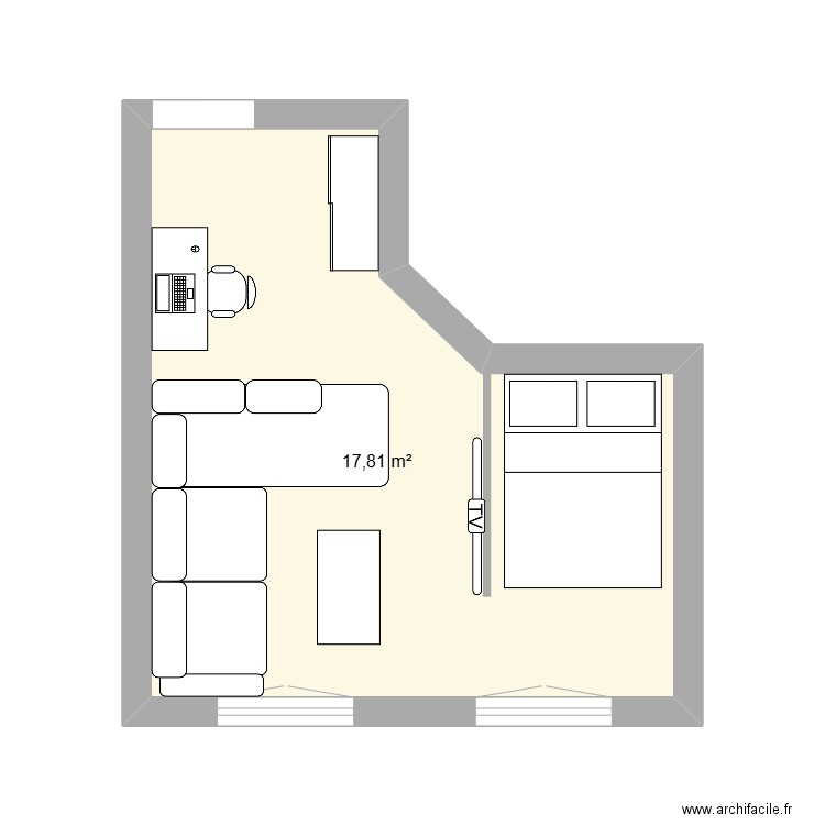 studio 18m2 LIT 140X190. Plan de 1 pièce et 18 m2