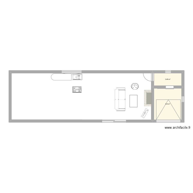 longere. Plan de 2 pièces et 12 m2