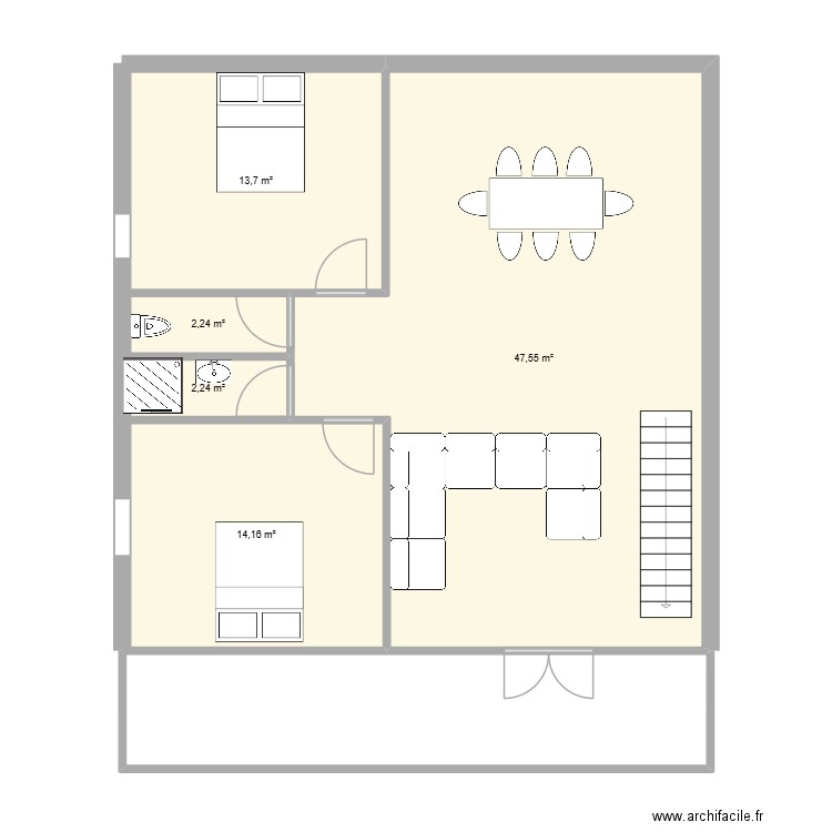 LalaRDC. Plan de 5 pièces et 80 m2