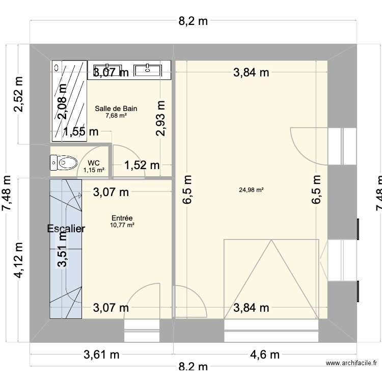 plan-RC-Gruissan. Plan de 4 pièces et 45 m2