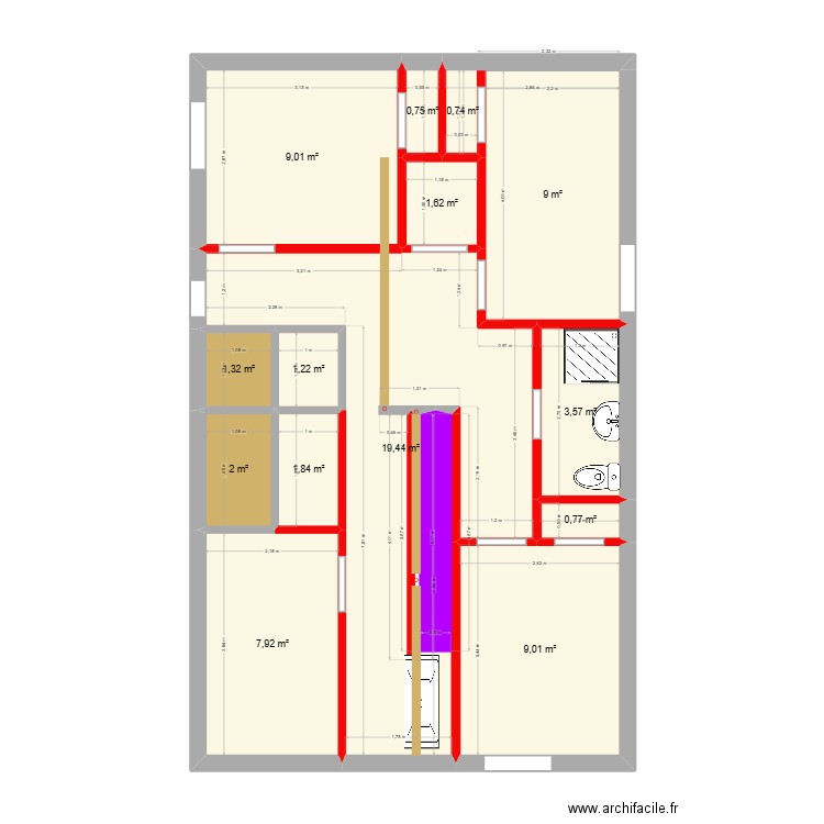 Minimum. Plan de 14 pièces et 68 m2