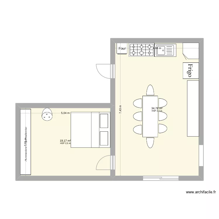 Plan Cuisine. Plan de 2  et 54 m²