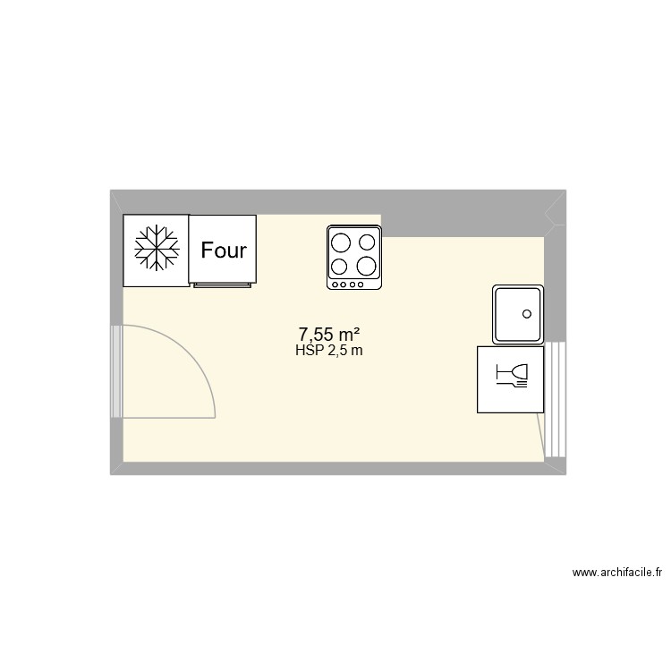 cuisine. Plan de 1 pièce et 8 m2