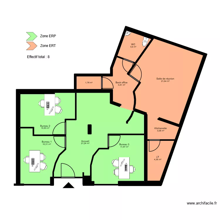 Marseille Cantini RDC - ERP. Plan de 13  et 99 m²
