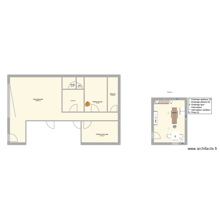 institut. Plan de 8 pièces et 99 m2