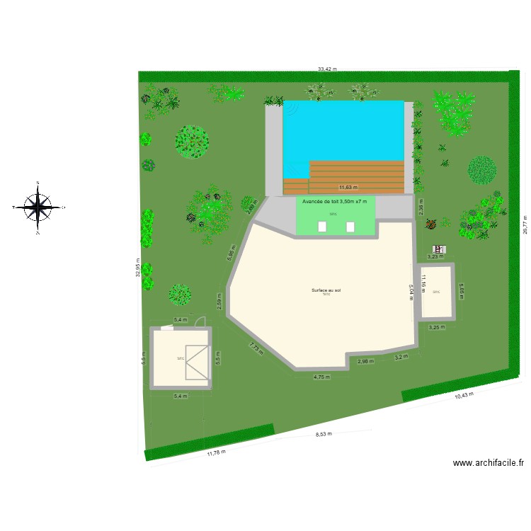 Plan de masse arboré bois oliviers n°2. Plan de 7 pièces et 507 m2