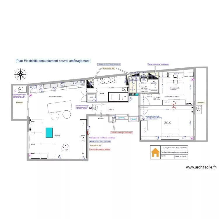 Plan  Electricit&eacute; nouvel agencement. Plan de 
